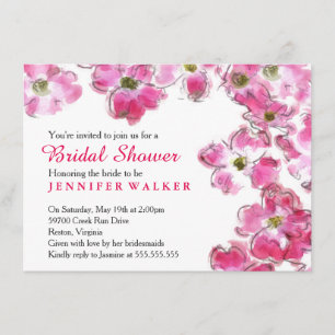 Pink Flower Blossoms Bridal Wedding Shower Party Invitation