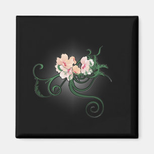 Pink Flower Blossoms on a Black Background Magnet