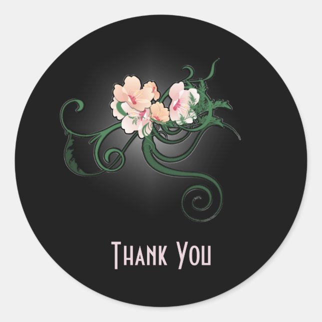 Pink Flower Blossoms Thank You Classic Round Sticker (Front)