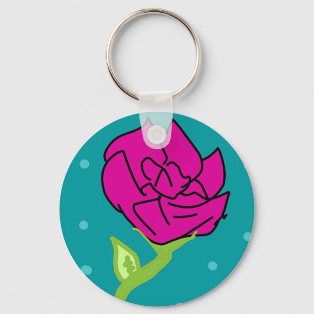 pink flower blue background key ring (Front)