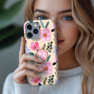 Pink flower boho monogram iPhone case