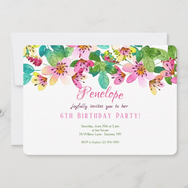 Pink Flower Border Invitation (Front)