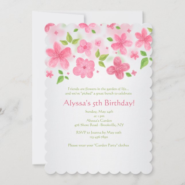 Pink Flower Border Invitation (Front)