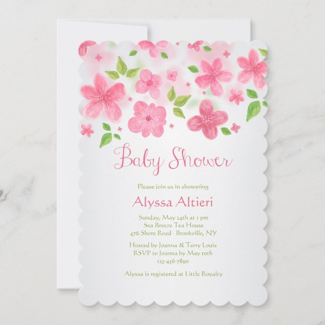 Pink Flower Border Invitation (Front)