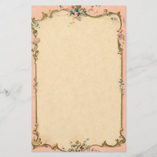 Pink flower border stationary stationery (Front)