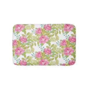 Pink Flower Botanical Floral Blossom Leaves Bath Mat