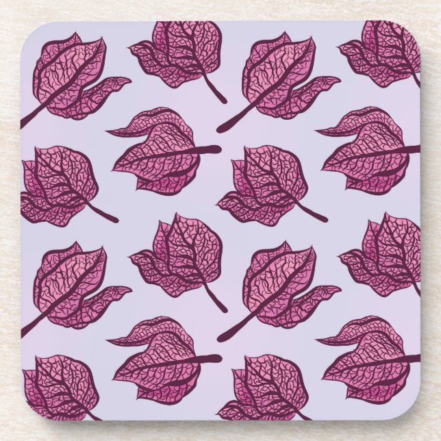 Pink Flower Botanical Pattern Physalis Botanical Coaster (Front)
