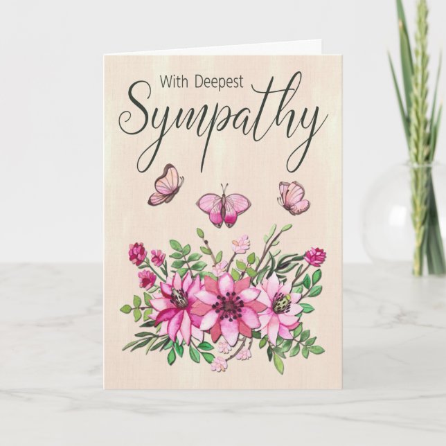 Pink Flower Bouquet and Butterflies for Sympathy Card (Front)