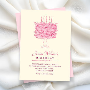 Pink flower bouquet birthday invitation