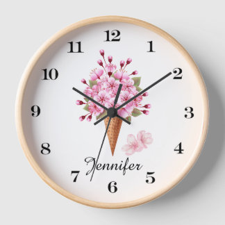 Pink Flower Bouquet Wall Clock