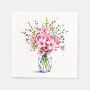Pink Flower Bouquet With Baby Feet Napkin
