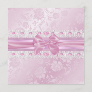 Pink Flower & Bow Sweet 16 Invite