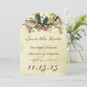 Pink Flower Branch Vintage Teal Bird Save the Date Invitation