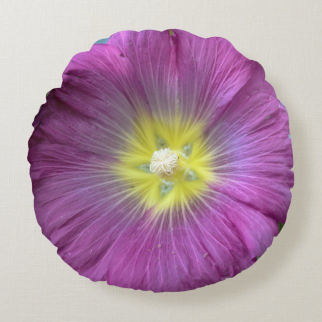 Pink Flower Brushed Polyester Round throw cushion (Front)