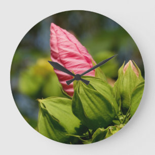 Pink Flower Bud Photo Round (Large) Wall Clock