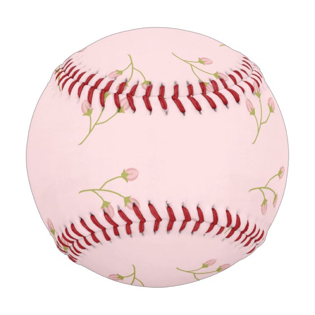 Pink Flower Buds Green Stem Floral Spring Baseball (Front)