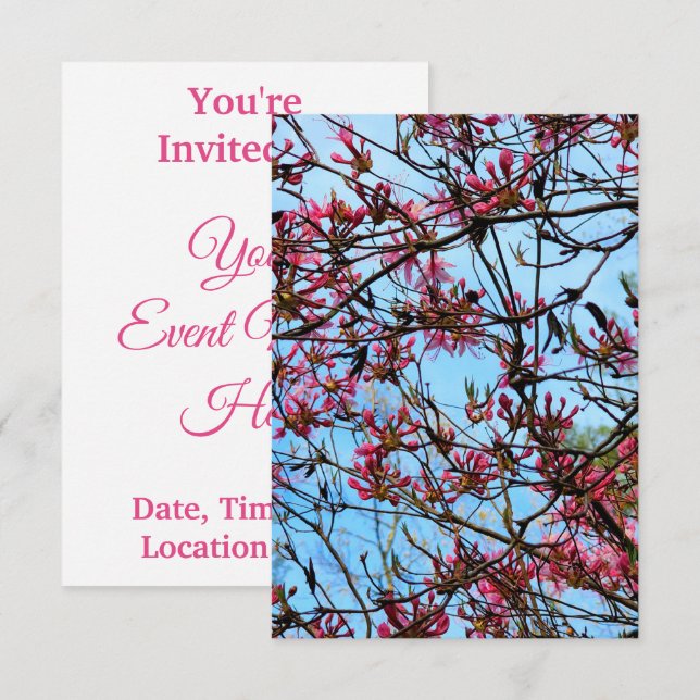Pink Flower Buds on a Tree Invitation (Front/Back)