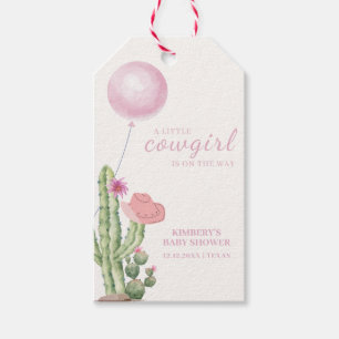 Pink Flower Cactus Balloon Cowgirl Baby Shower Gift Tags