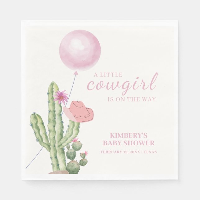 Pink Flower Cactus Balloon Cowgirl Baby Shower  Napkin (Front)