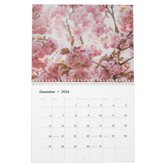 Pink flower calendar (Dec 2026)