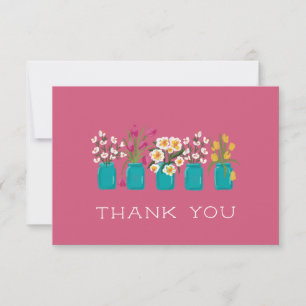 Pink Flower Cart Matching Mason Jar Thank You Card