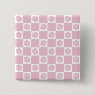 Pink Flower checked pattern 15 Cm Square Badge