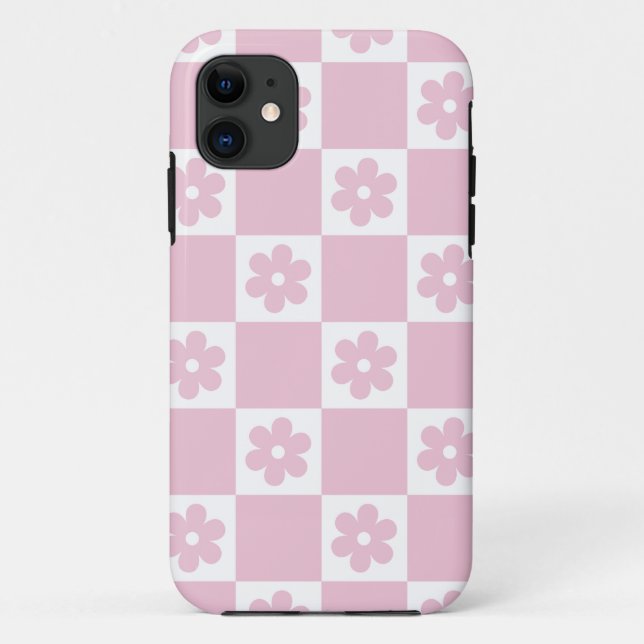 Pink Flower checked pattern Case-Mate iPhone Case (Back)