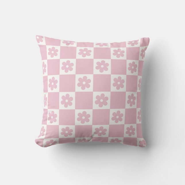 Pink Flower checked pattern Cushion (Front)