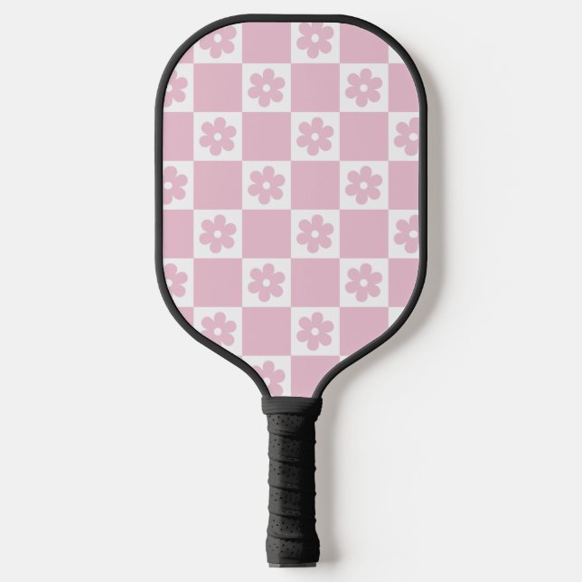 Pink Flower checked pattern Pickleball Paddle (Front)