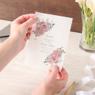 Pink Flower chic Watercolor Floral wedding Vellum Invitations