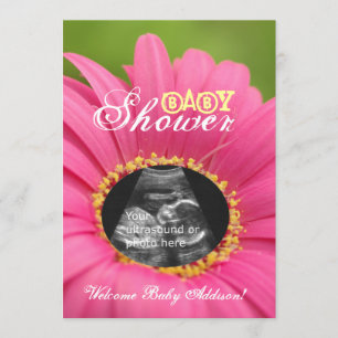 Pink "Flower Child" Ultrasound Baby Shower Invites
