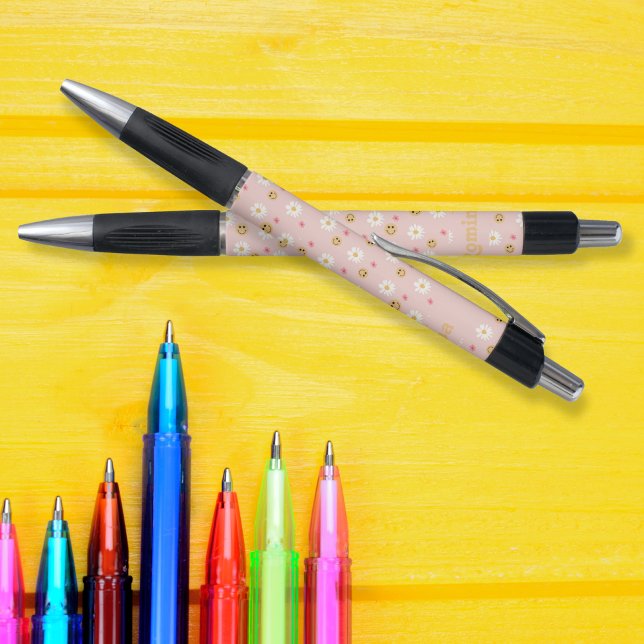 Pink flower Colourful retro pattern personalised (Pink flower Colorful retro pattern personalized Pen)