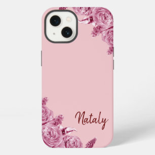Pink flower composition with name iPhone 13 case