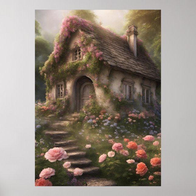 Pink Flower Cottage Poster (Front)