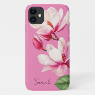 Pink Flower Custom Name Floral Art iPhone 11 Case