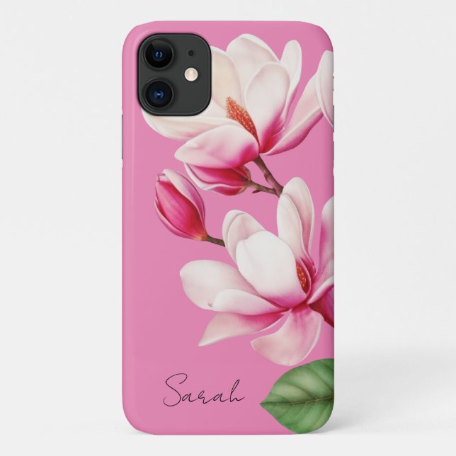 Pink Flower Custom Name Floral Art Case-Mate iPhone Case (Back)