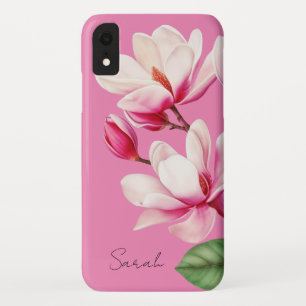 Pink Flower Custom Name Floral Art iPhone XR Case