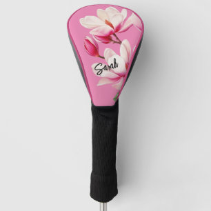 Pink Flower Custom Name Floral Art Golf Head Cover