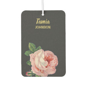 Pink flower custom name grey car air freshener