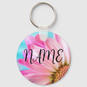 Pink Flower Custom Name Keychain - Add your name