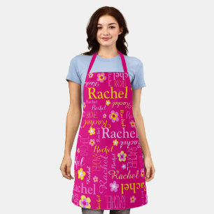 Pink flower custom name short name Rachel Apron