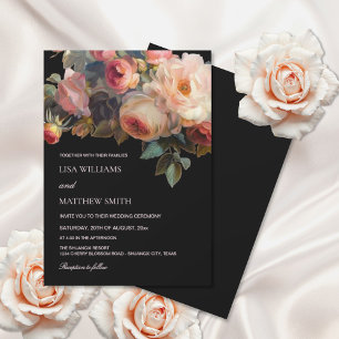 Pink Flower Dark Floral Roses Wedding Invitation