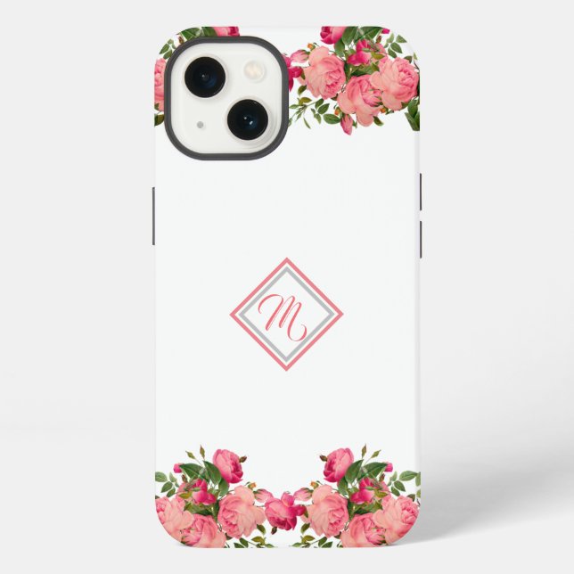 Pink Flower Design with Initial Case-Mate iPhone C Case (Back)