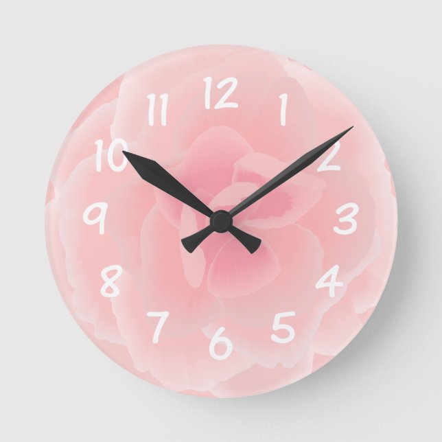 Pink flower done in watercolour effects round clock (Front)