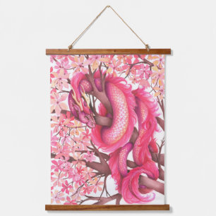 Pink flower dragon hanging tapestry