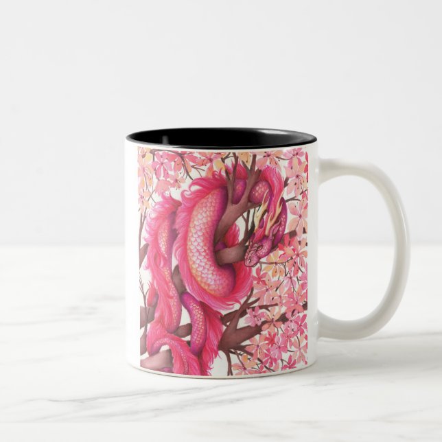 Pink flower dragon Two-Tone coffee mug (Right)