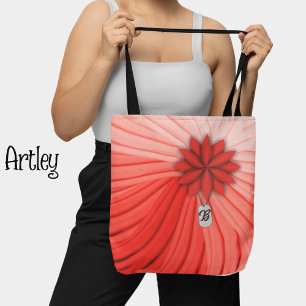 Pink Flower Draped Fabric Metal Dog Tag Monogram  Tote Bag