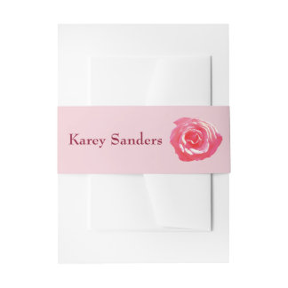 Pink Flower Elegenat  Watercolor  Art Invitation Belly Band