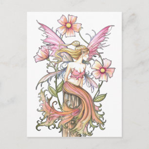 Pink Flower Fairy Art Postcard