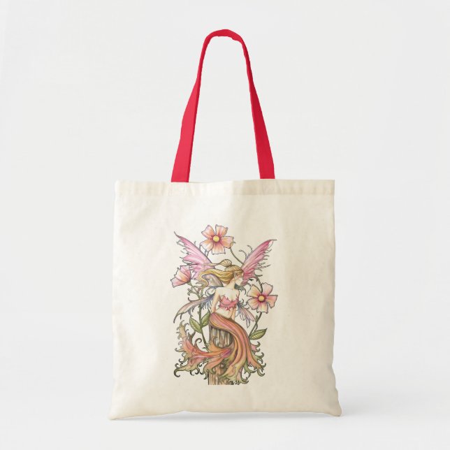 Pink Flower Fairy Budget Tote Bag, Grocery (Front)